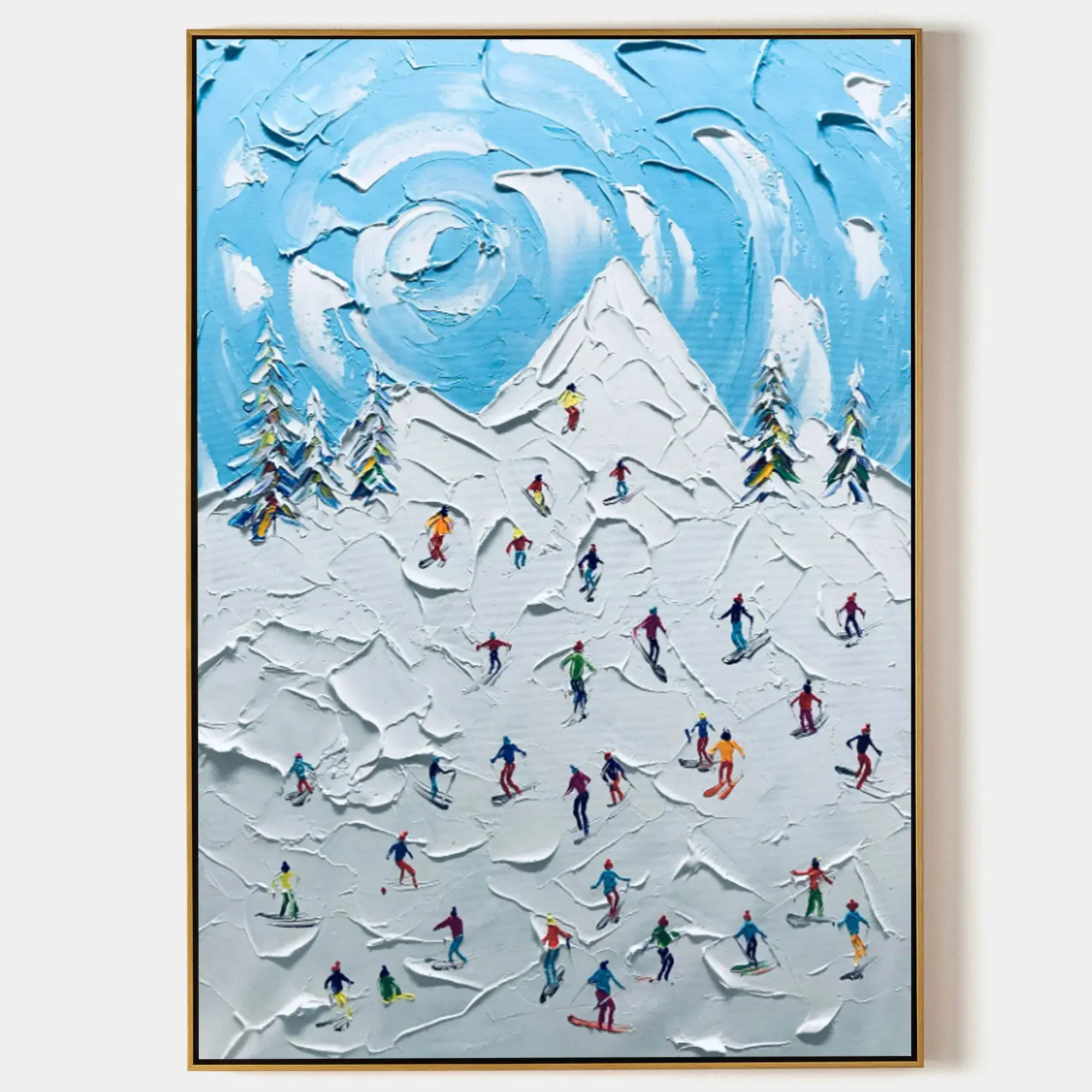 Ski Mountain Canvas Art | Textured Winter Scene Painting | Modern Decor – Strokes Art Hub