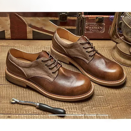 American-Style Retro Cowhide Derby Shoes For Men