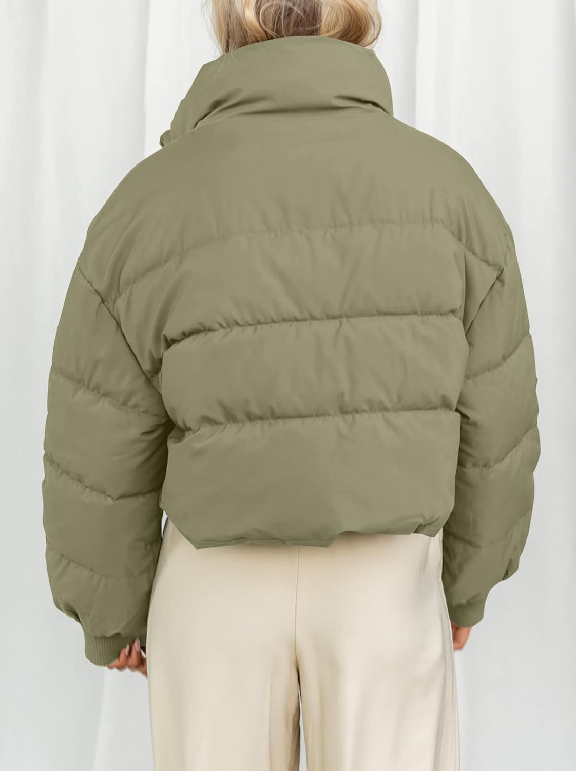 KYL Women's Winter Cropped Puffer Jacket Oversized Zip-Up Quilted Puffy Short Down Coat