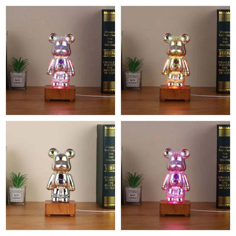 Enchanted Bear 3D Colorful Dimming Fireworks Glass lamp
