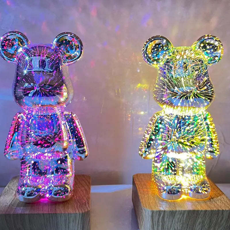 Enchanted Bear 3D Colorful Dimming Fireworks Glass lamp
