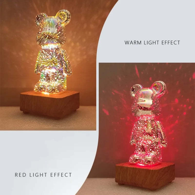 Enchanted Bear 3D Colorful Dimming Fireworks Glass lamp