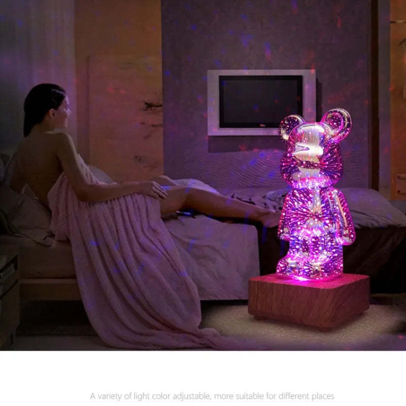 Enchanted Bear 3D Colorful Dimming Fireworks Glass lamp
