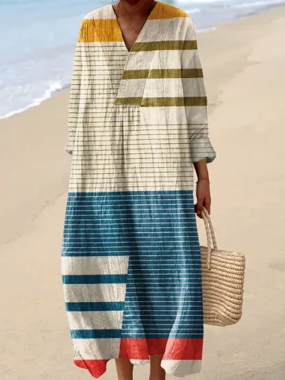 Women's Vintage Abstract Geometric Color Block Art Print Dress
