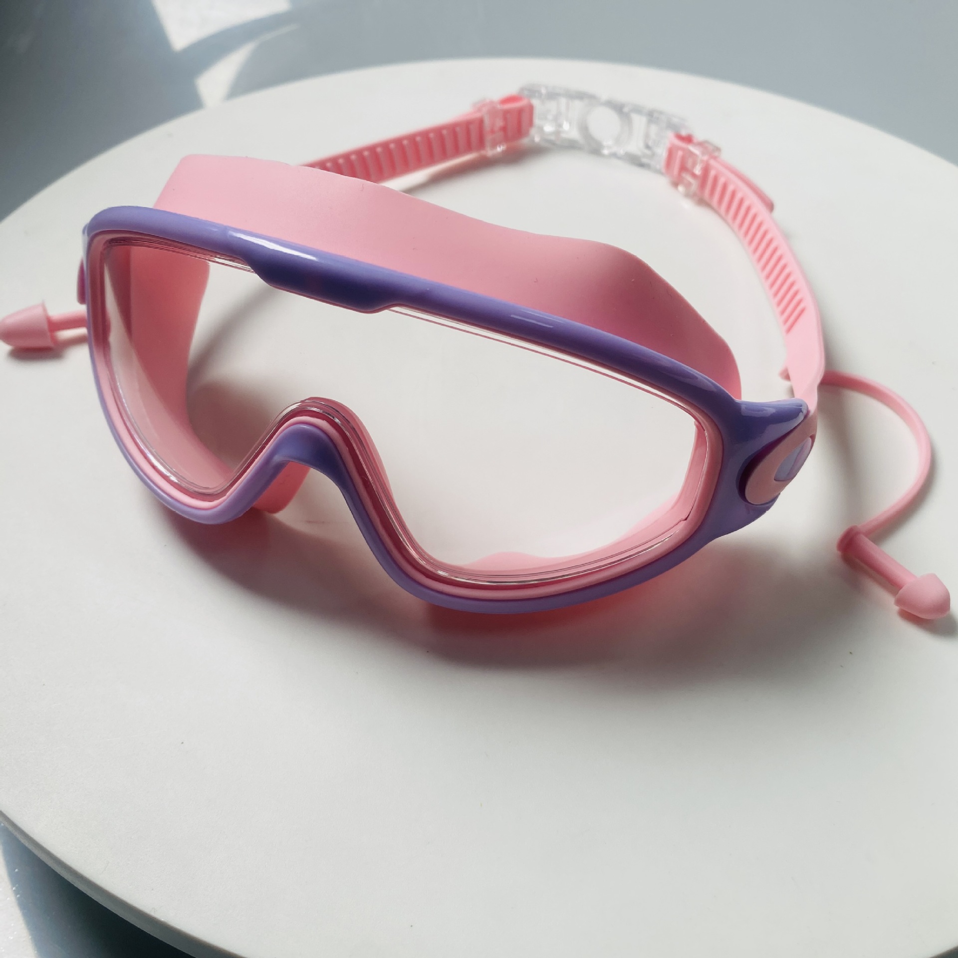 Electroplating large frame waterproof and fog-proof swimming goggles (with integrated earplugs)