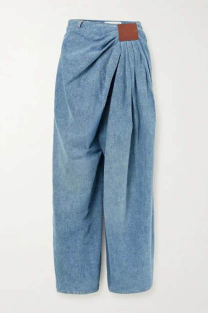 Stylish Pleated Casual Pocket Wide-leg Jeans