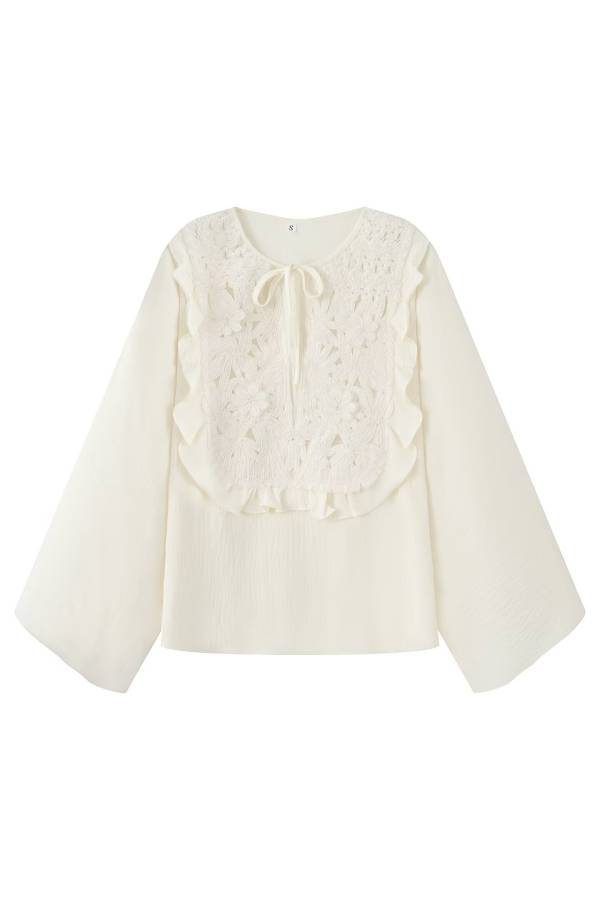 Pure White 3D Lace Embroidered Loose Top