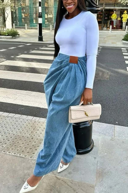 Stylish Pleated Casual Pocket Wide-leg Jeans