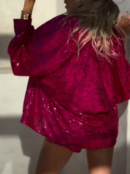 Women's V-neck Sequined Casual Suit