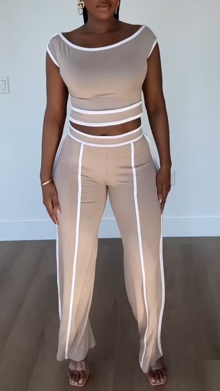 Women's Round Neck Contrast Color High Elastic Slim Fit Suit