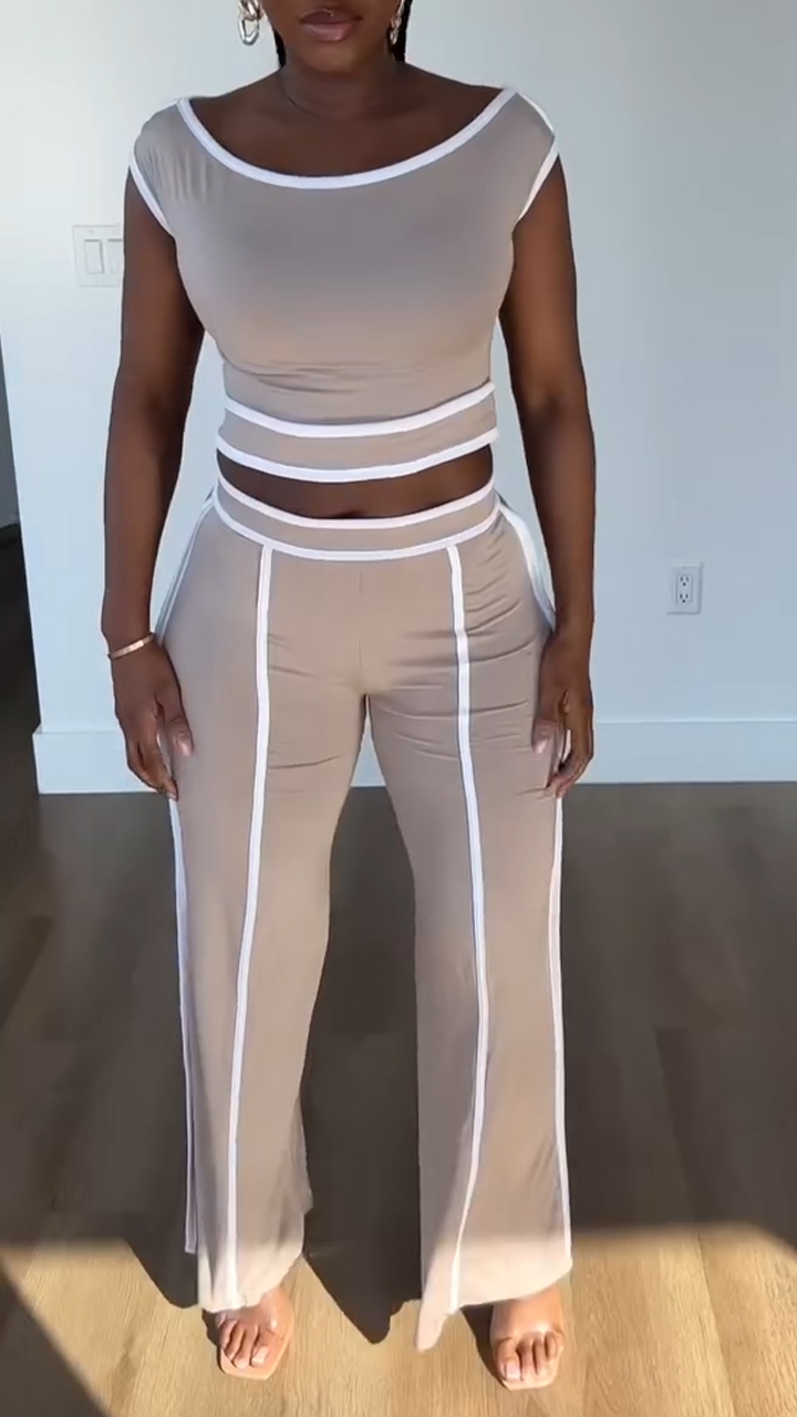 Women's Round Neck Contrast Color High Elastic Slim Fit Suit