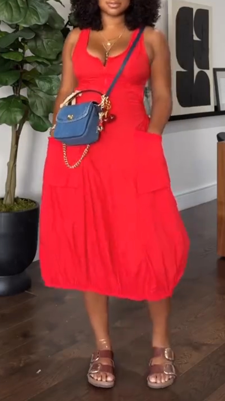 Ladies' Square Collar Sling, Loose and Casual Dress