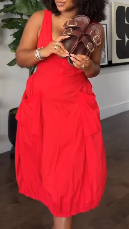 Ladies' Square Collar Sling, Loose and Casual Dress