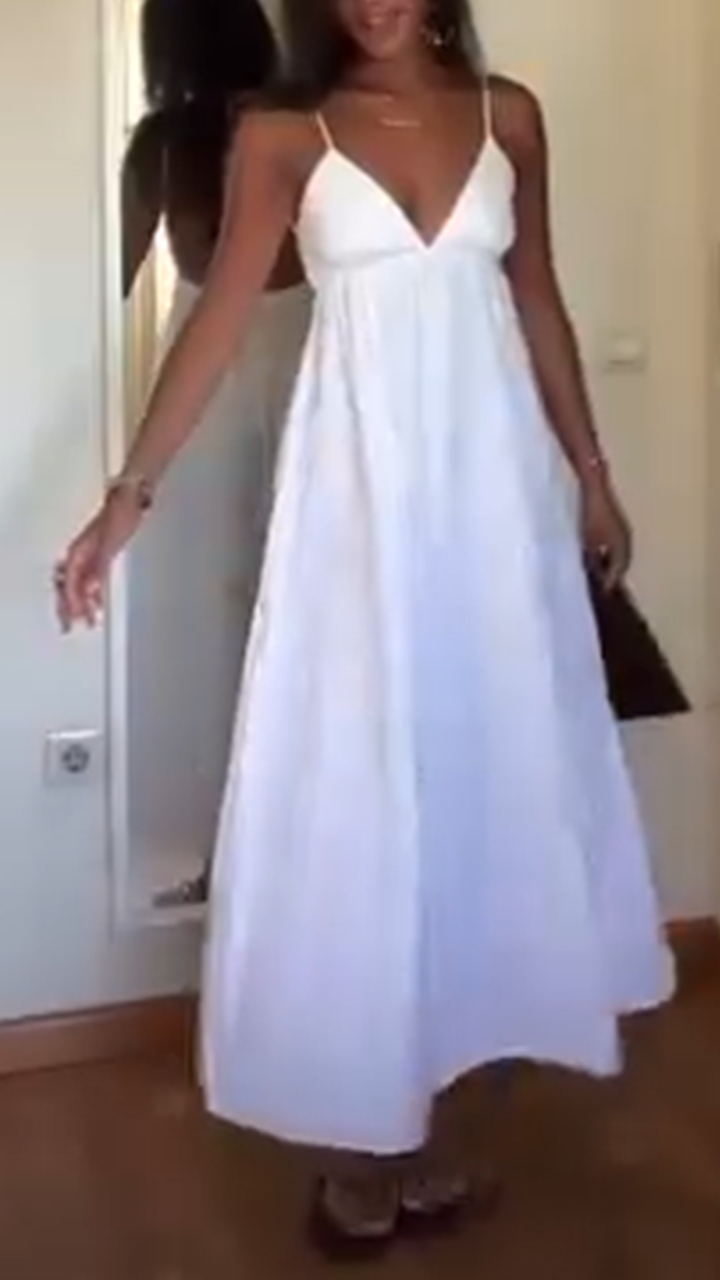 Ladies' Harness Solid Color Hollow Out Casual Loose Dress