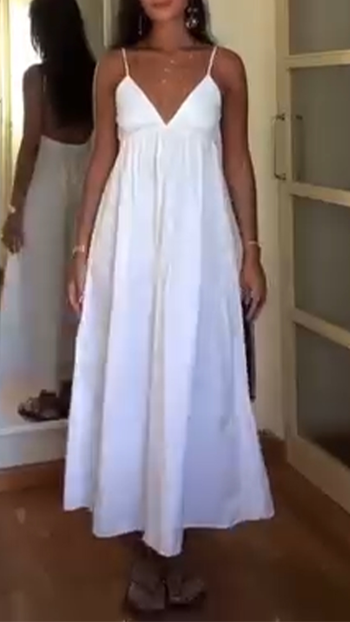 Ladies' Harness Solid Color Hollow Out Casual Loose Dress