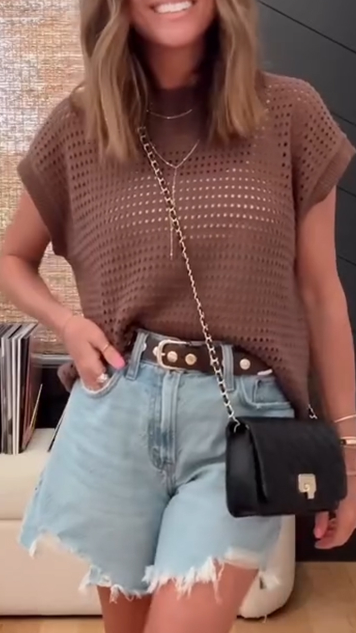 Ladies' Round Neck Hollowed Out Casual Tops