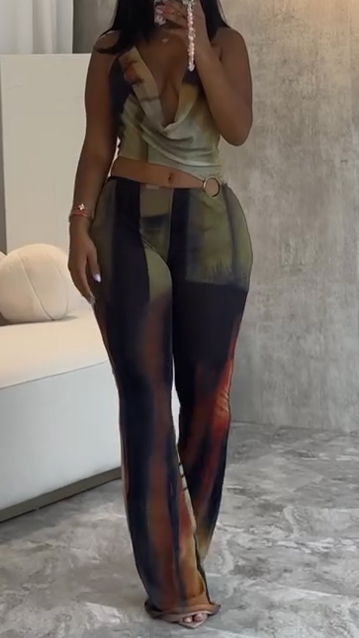 Ladies' Neck Hanging Spliced Hollow Slim Fit Jumpsuit