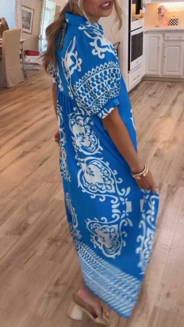 Ladies' Lapel Printed Casual Dress