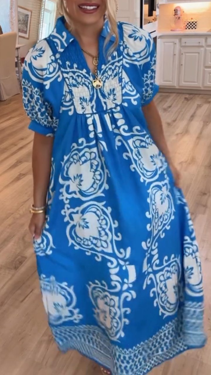 Ladies' Lapel Printed Casual Dress