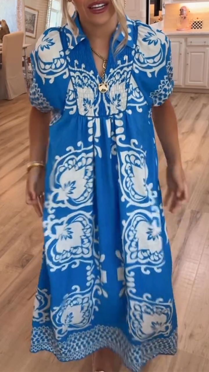 Ladies' Lapel Printed Casual Dress