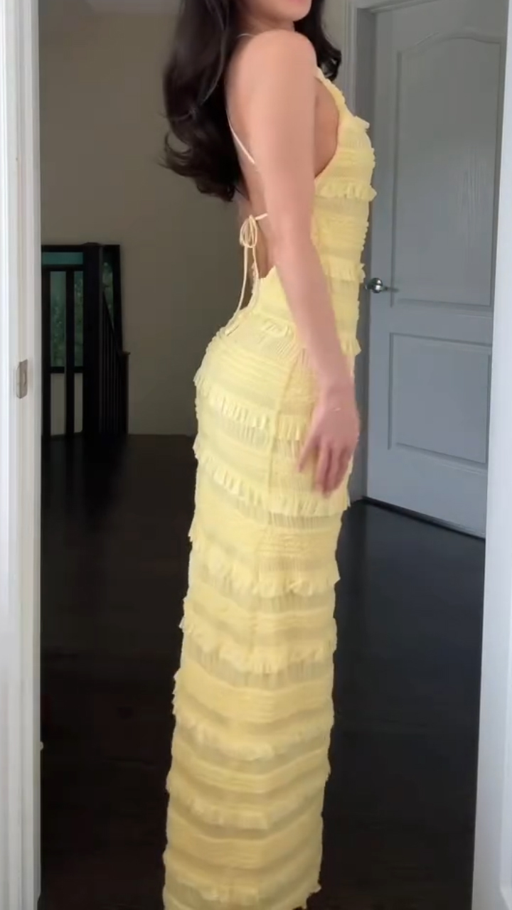 Ladies' Neck Hanging Hollow Splicing Elegant Dress