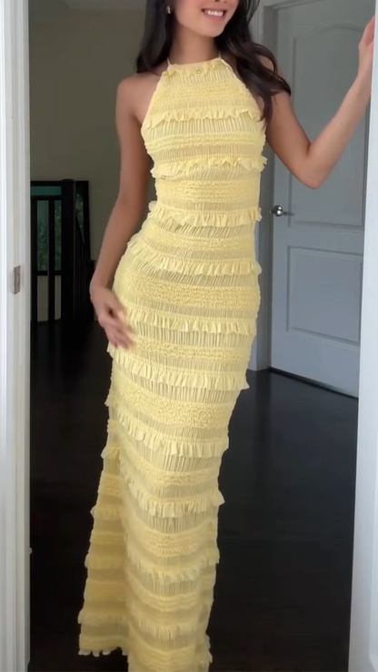 Ladies' Neck Hanging Hollow Splicing Elegant Dress