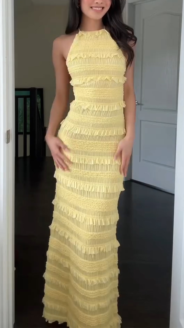 Ladies' Neck Hanging Hollow Splicing Elegant Dress