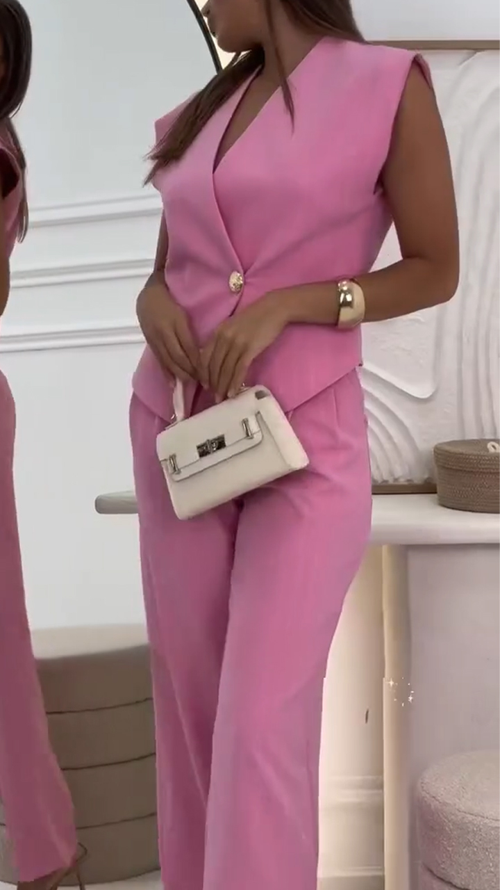 Women's V-neck Irregular Top+pants Temperament Commuting Suit