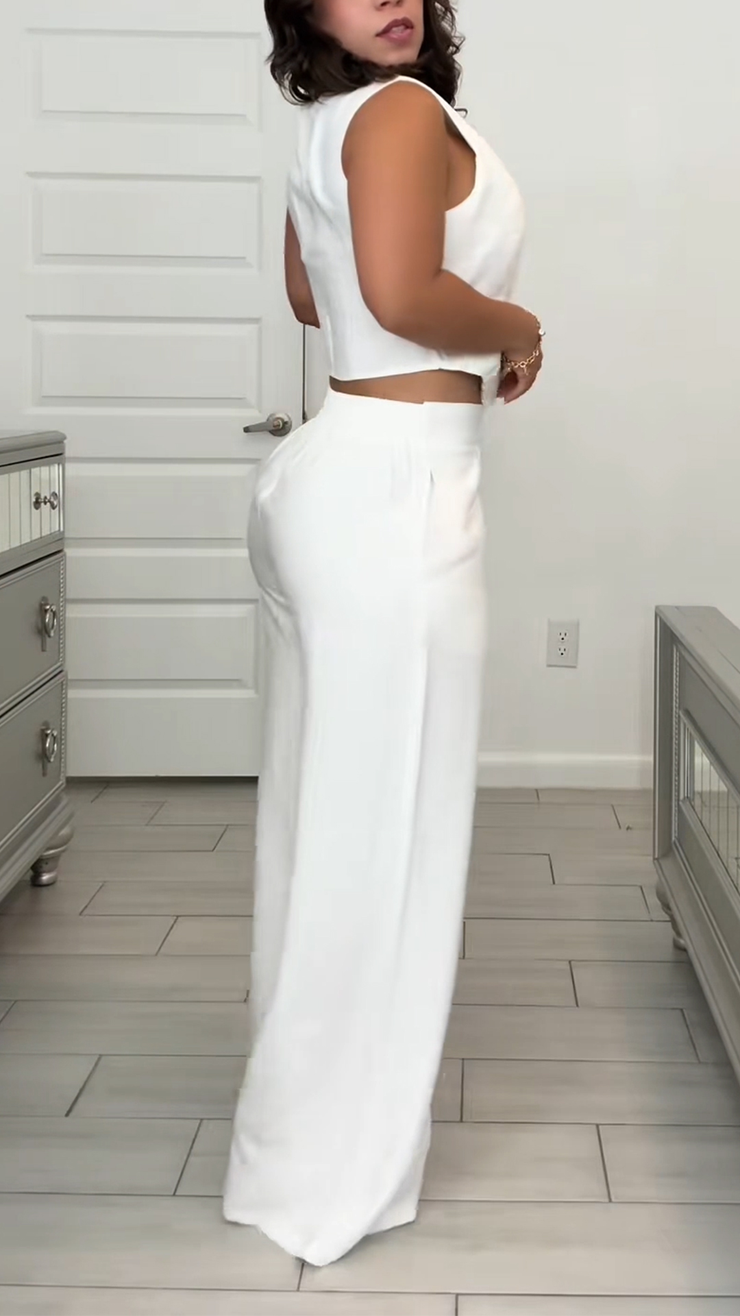 Ladies' Round Neck Fake Two-piece Top+ Pants Casual Temperament Set