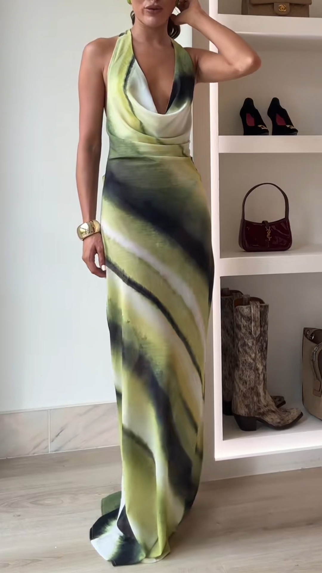 Ladies' Neck Hanging Hollow Out Blended Elegant Temperament Evening  Dress