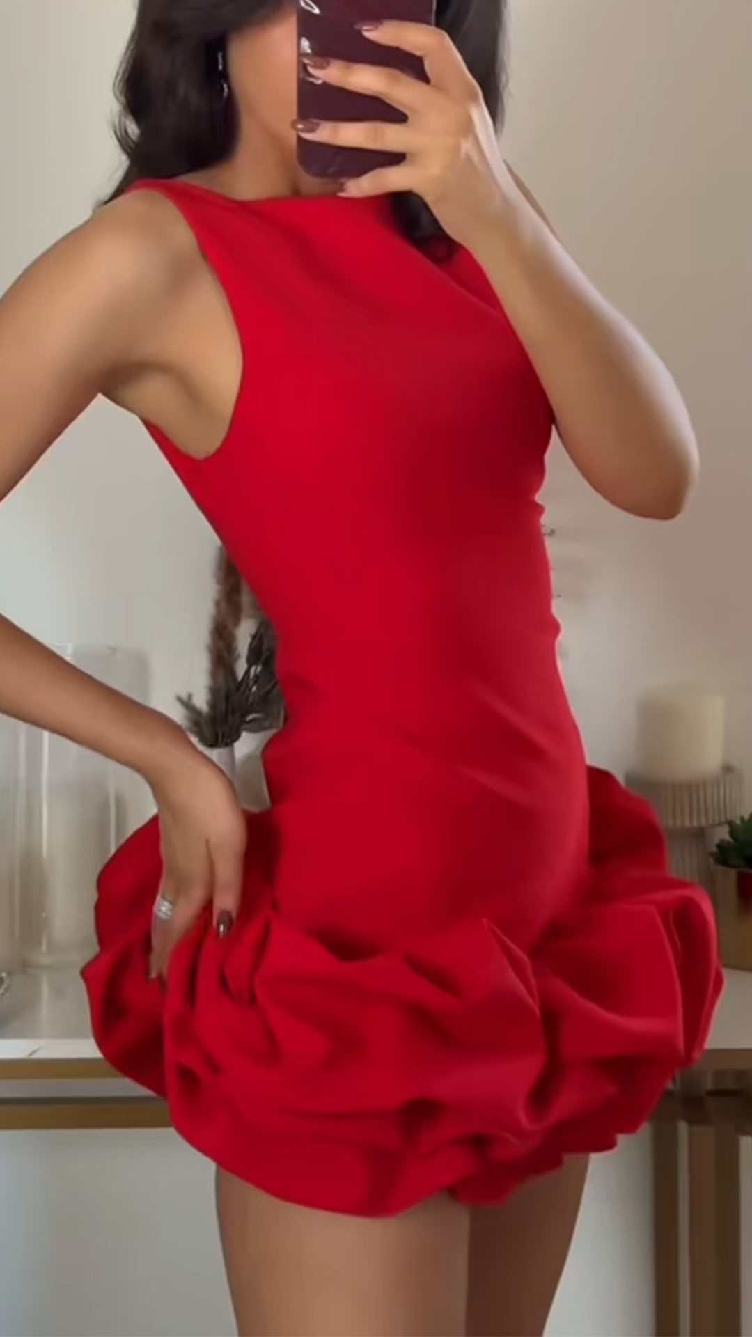 Ladies' Round Neck Patchwork Pleated Hem Elegant Evening Dress