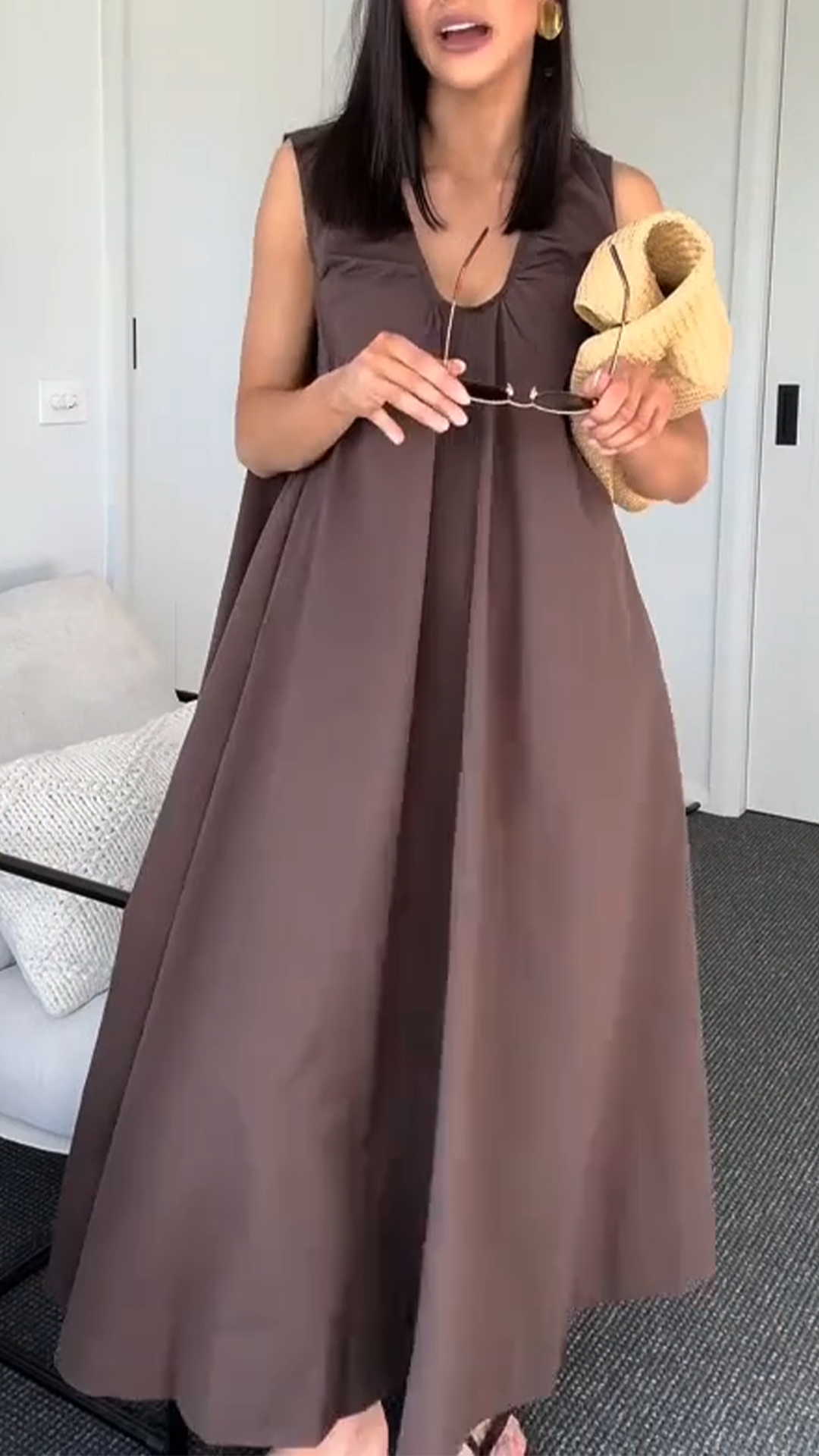 Ladies' U-neck Solid Color Loose Casual Dress