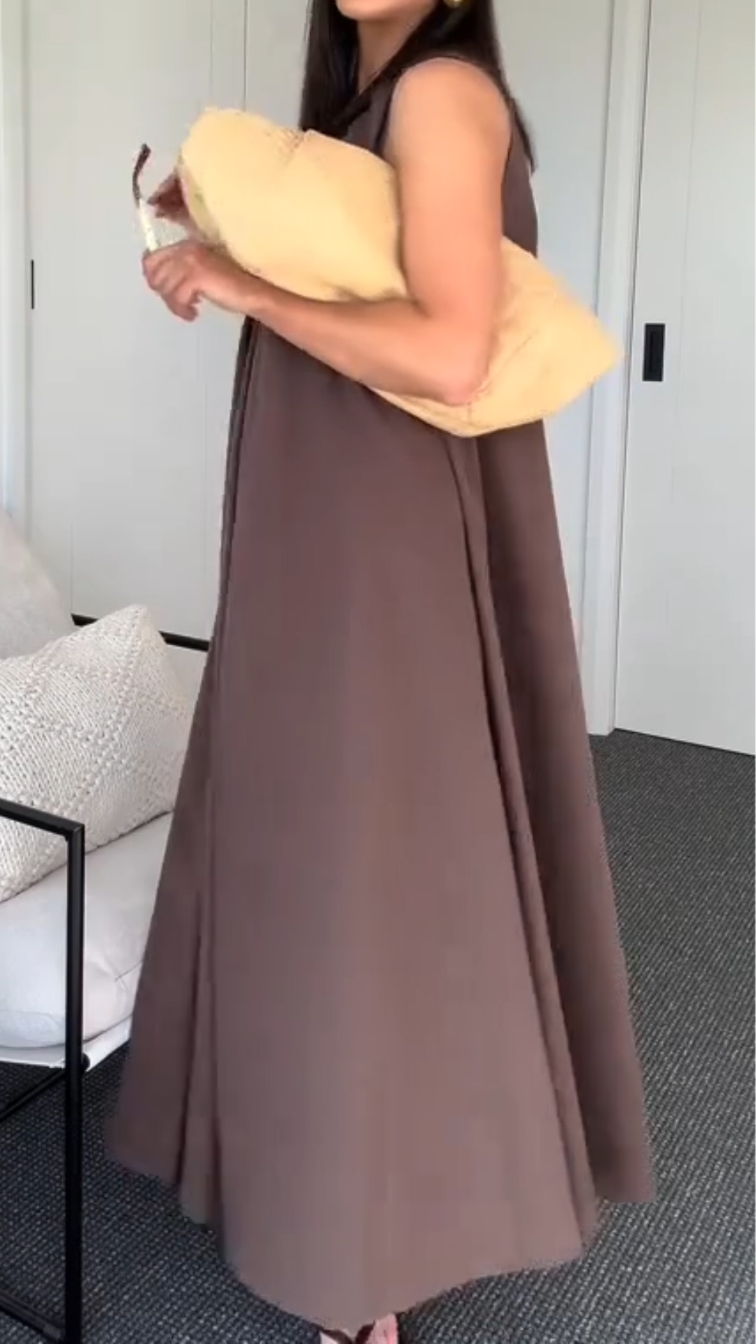 Ladies' U-neck Solid Color Loose Casual Dress