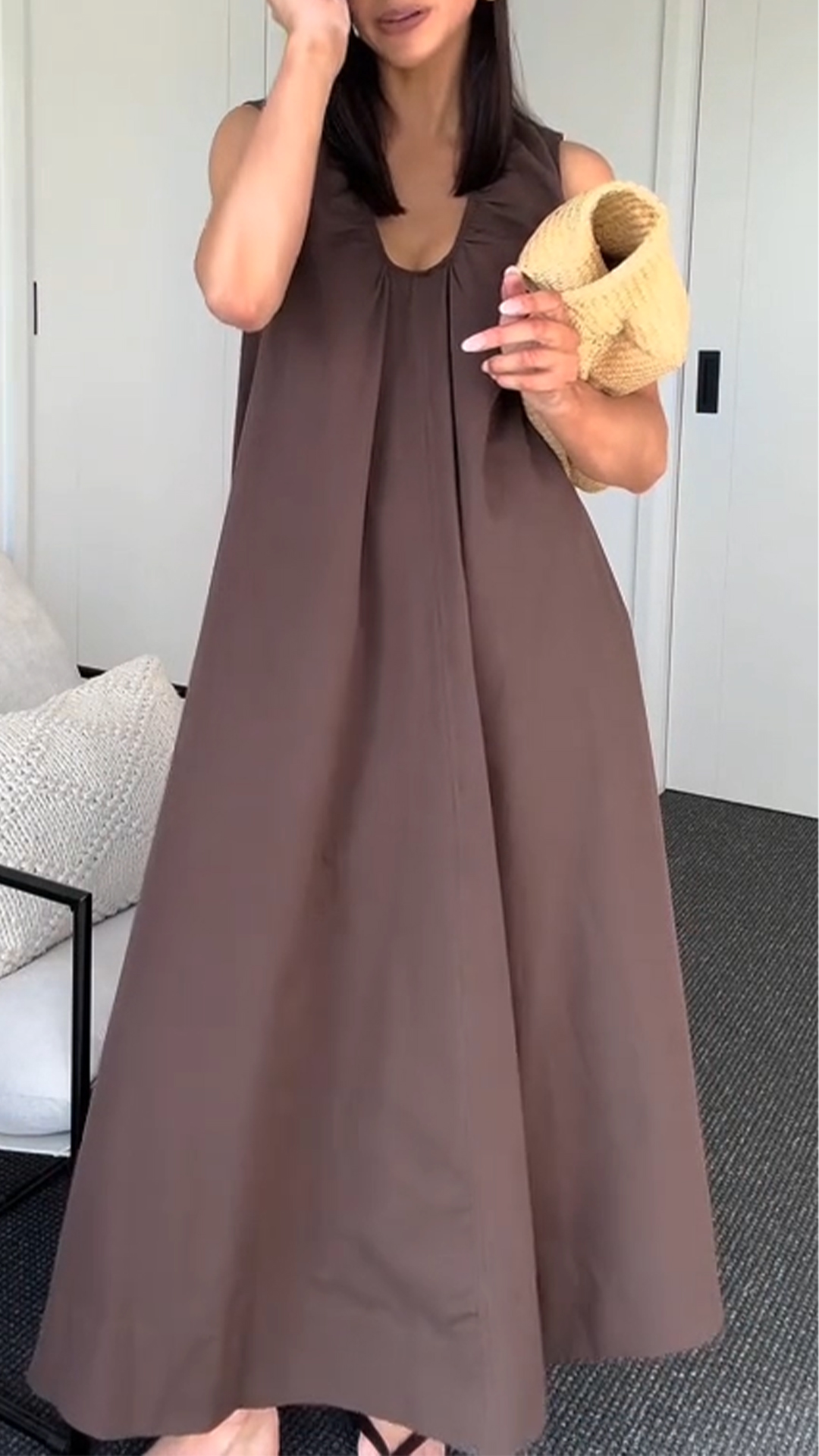 Ladies' U-neck Solid Color Loose Casual Dress