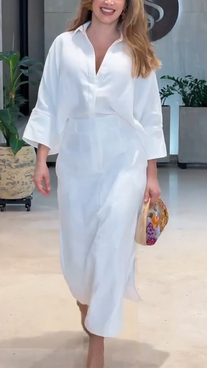 Ladies' Collar Solid Color Shirt+ Skirt Temperament Commuting Set