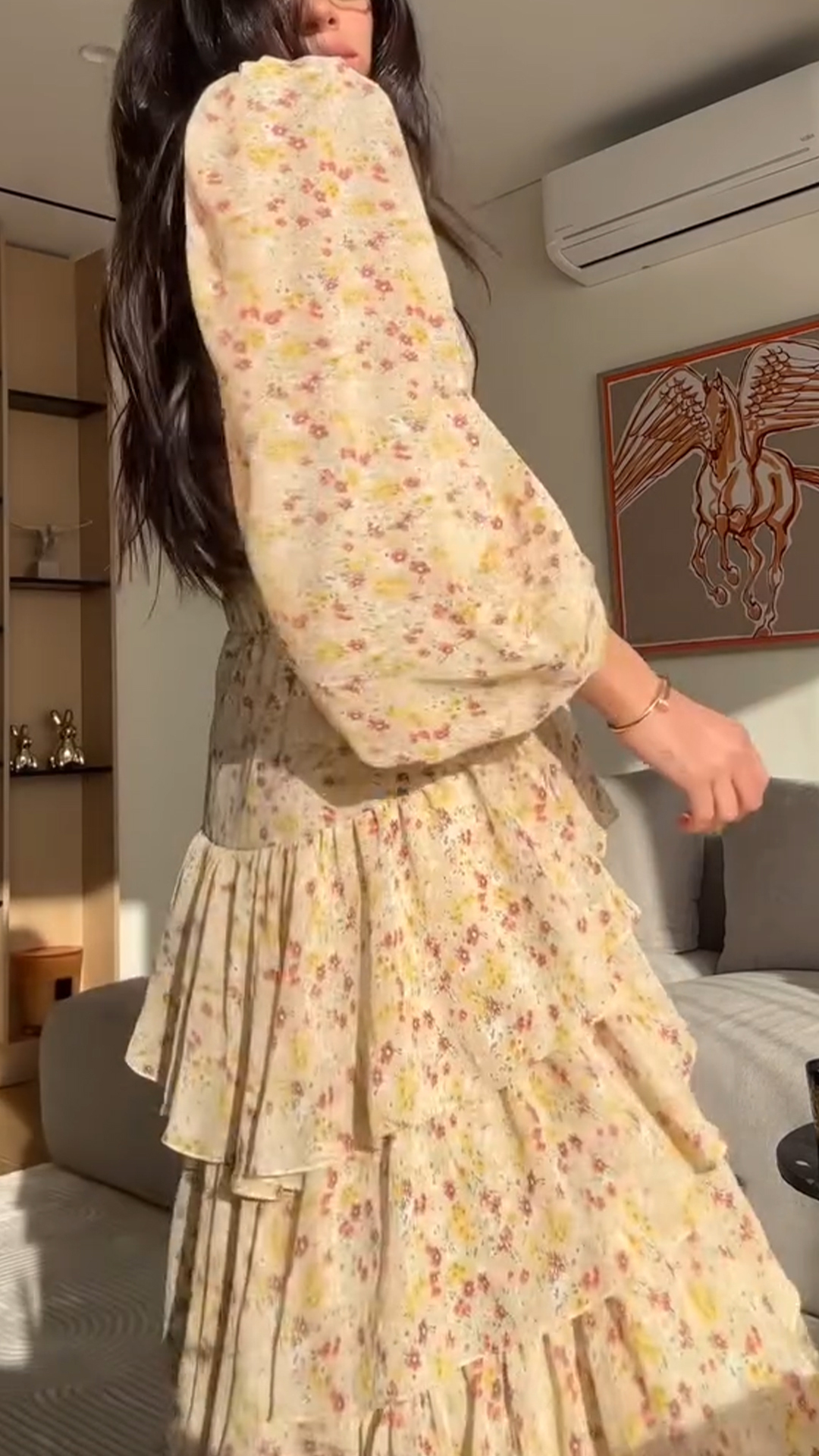 Ladies' Square Collar Printed Lantern Sleeve Patchwork Dress