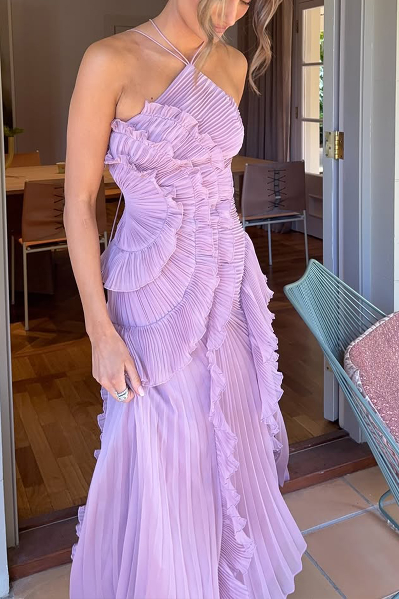 Ladies' Neck Hanging Irregular Lace Design Elegant Casual Dress