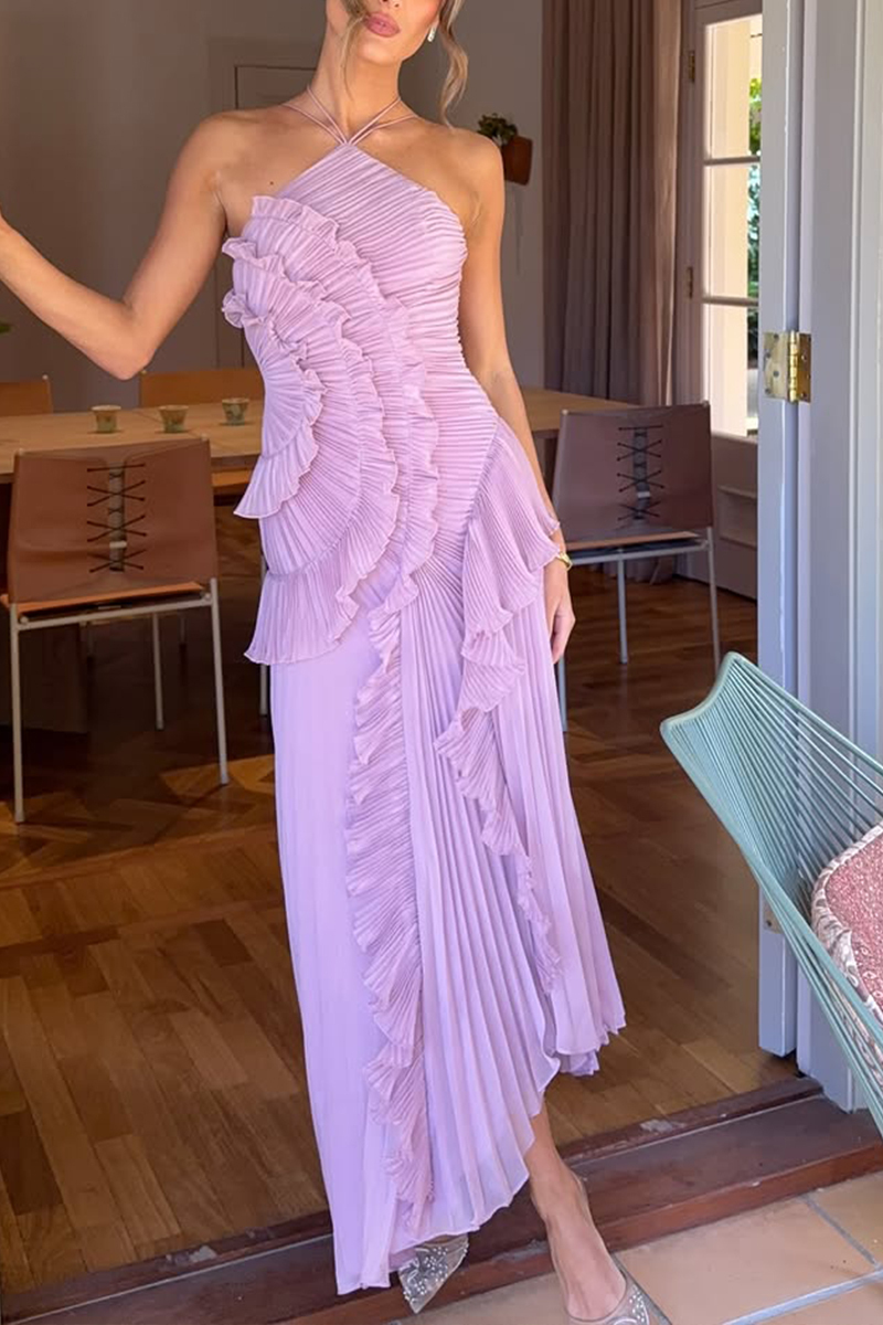 Ladies' Neck Hanging Irregular Lace Design Elegant Casual Dress