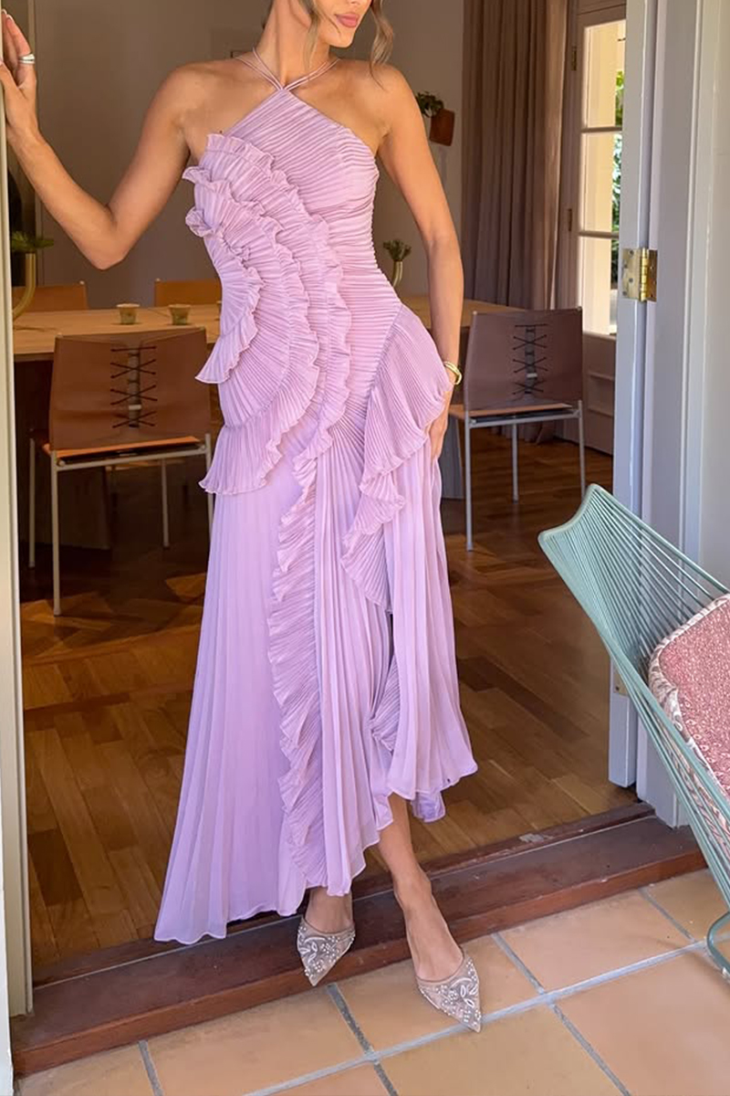 Ladies' Neck Hanging Irregular Lace Design Elegant Casual Dress