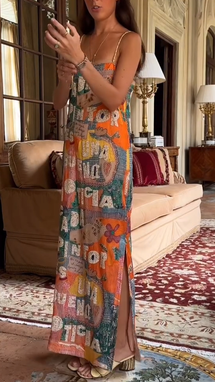 Ladies' Suspender Printed Casual Dress