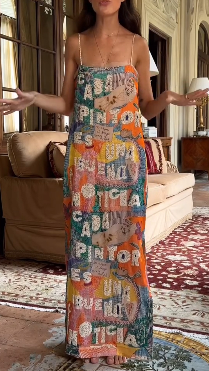 Ladies' Suspender Printed Casual Dress