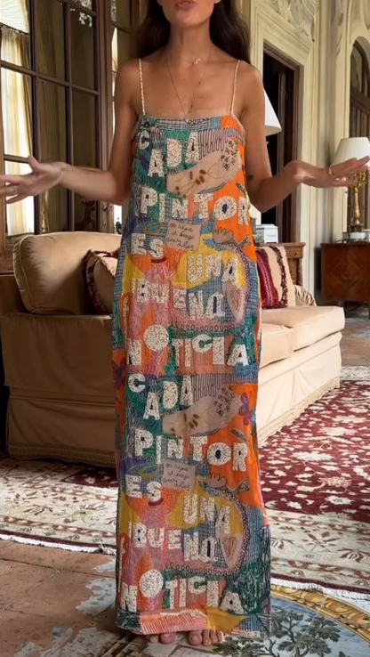 Ladies' Suspender Printed Casual Dress