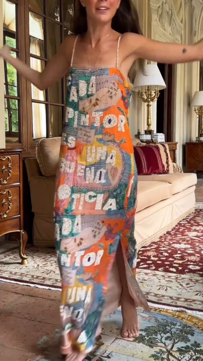 Ladies' Suspender Printed Casual Dress