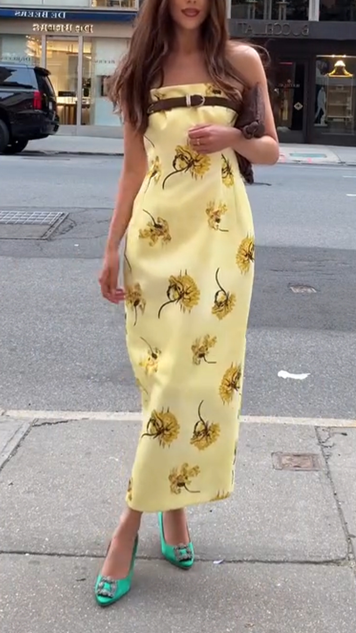 Ladies' Strapless Printed Elegant Casual Dress