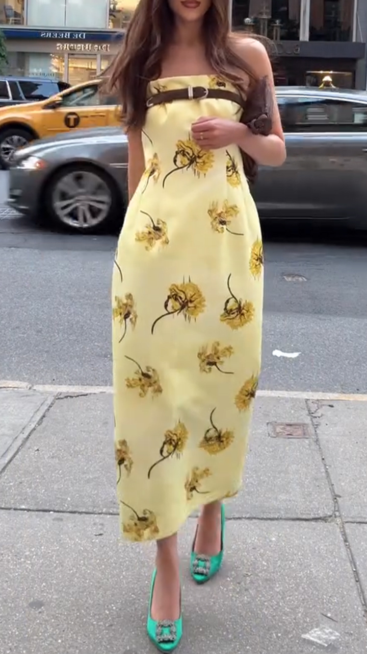 Ladies' Strapless Printed Elegant Casual Dress