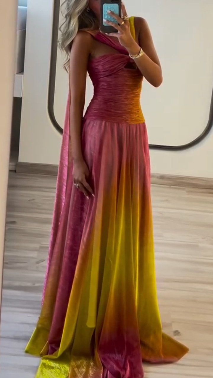 Ladies' Strapless Gradient Contrasting Elegant Temperament Evening Dress