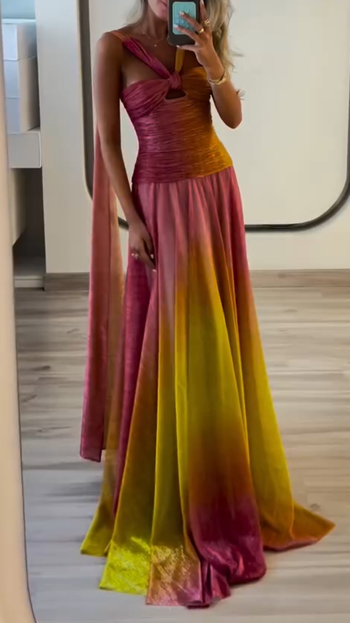 Ladies' Strapless Gradient Contrasting Elegant Temperament Evening Dress