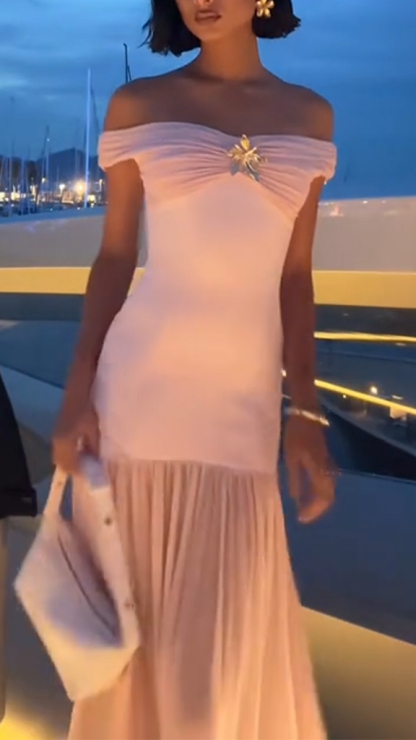 Ladies' One-piece Collar with Solid Color and Elegant Temperament Evening Dress