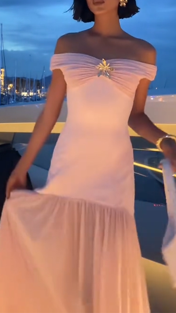 Ladies' One-piece Collar with Solid Color and Elegant Temperament Evening Dress