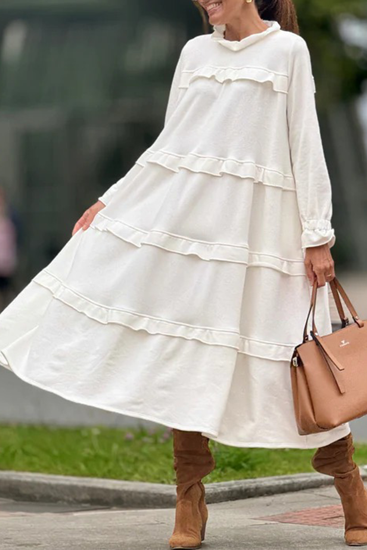 Ladies' Round Neck Solid Color Splicing Casual Loose Fit Dress